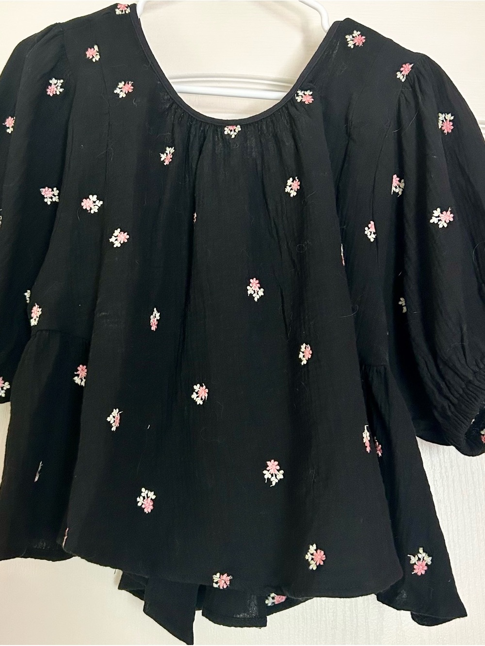 Black Floral Tie-Back Top.